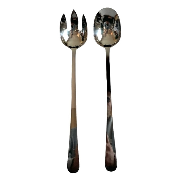VNTG Serving Silverware AMCO 2Pcs SALAD SET Stainless Steel Serving Spoon & Fork - Picture 3 of 5